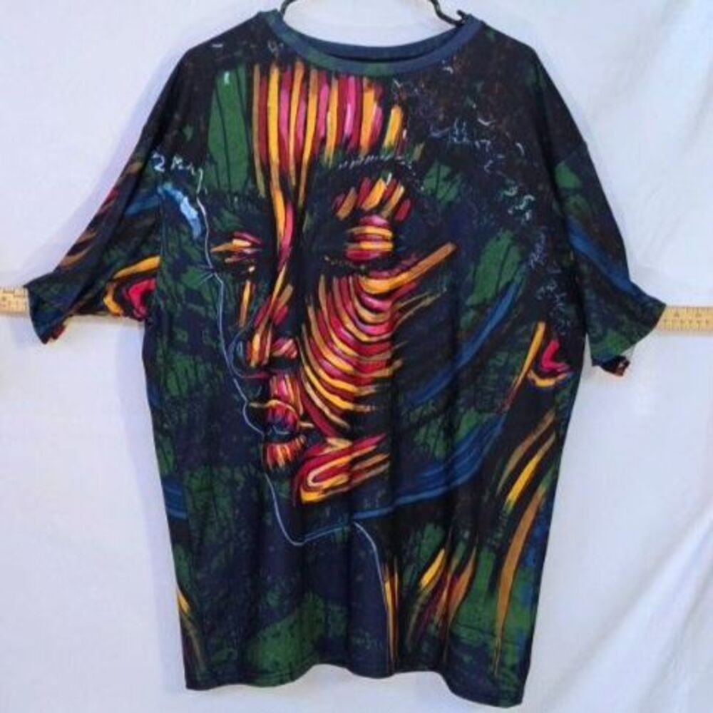 Bona Fide Abstract Neon Pop Art Face Graphic Crewneck Multicolor XL